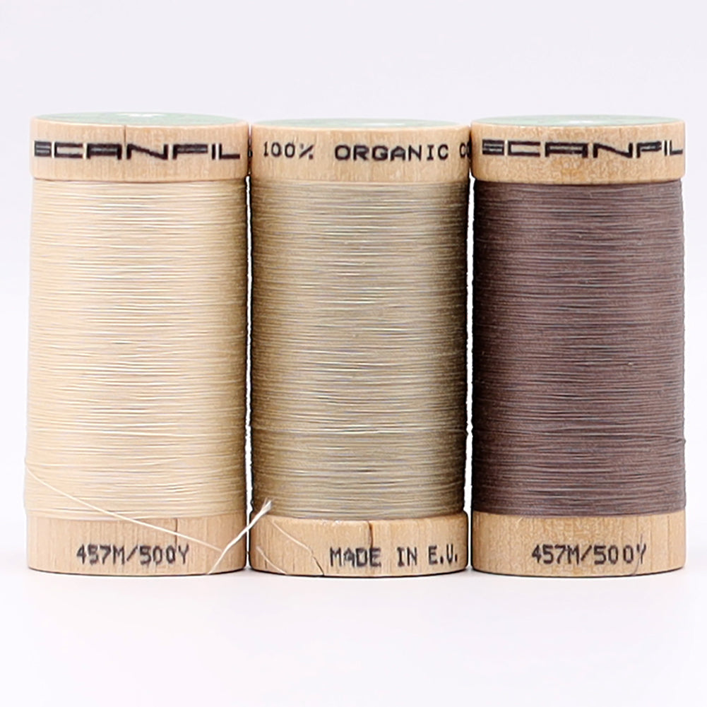 SCANFIL® 50wt Organic Pima Cotton Thread Trio Set - 3ct 500yd Spools - Tan Shades
