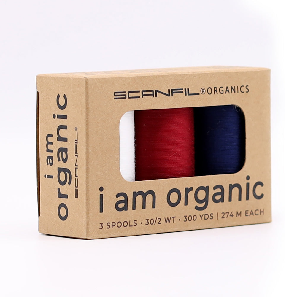 SCANFIL® 30wt Organic Pima Cotton Thread Trio Set - 3ct 300yd Spools - Patriotic