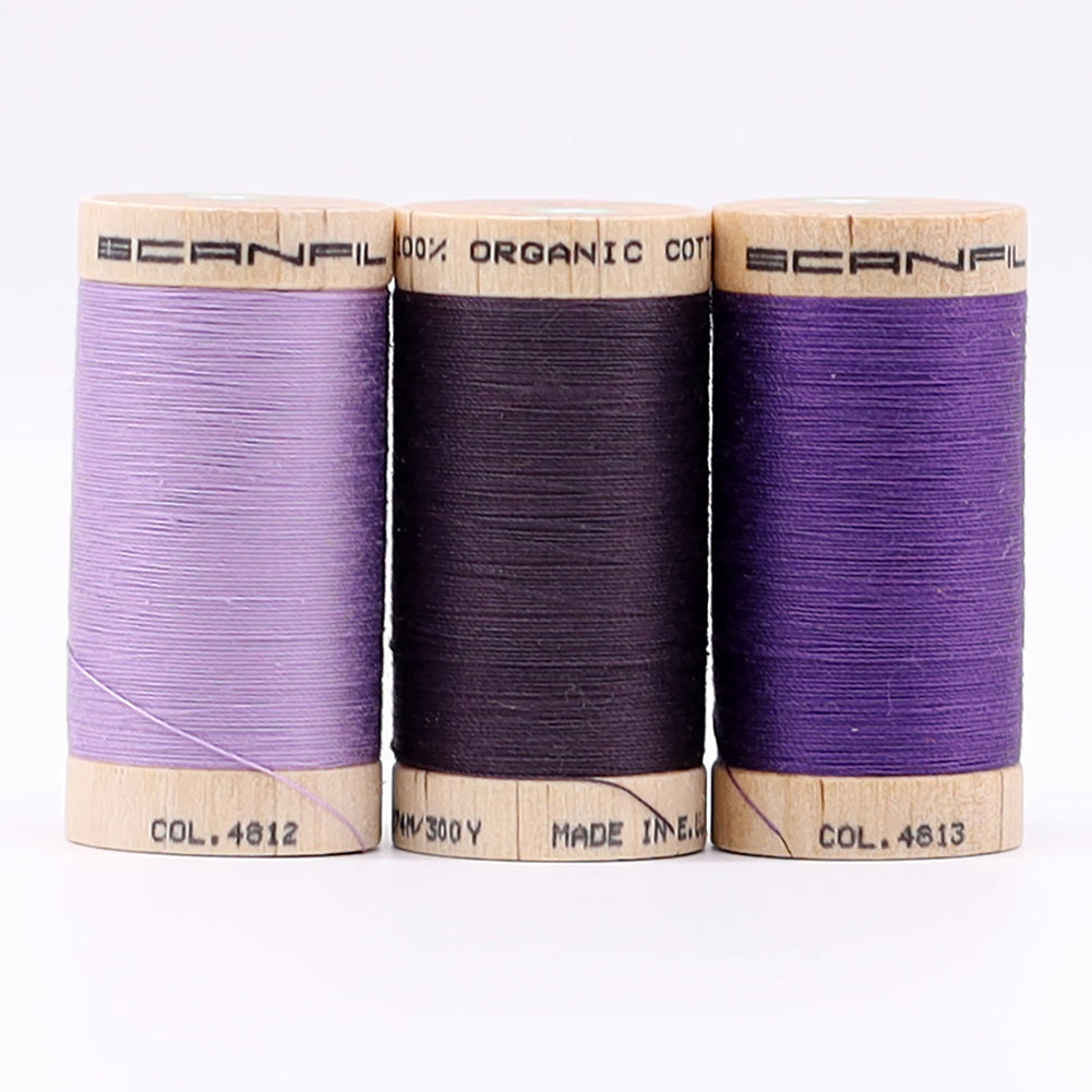 SCANFIL® 30wt Organic Pima Cotton Thread Trio Set - 3ct 300yd Spools - Cool Purples