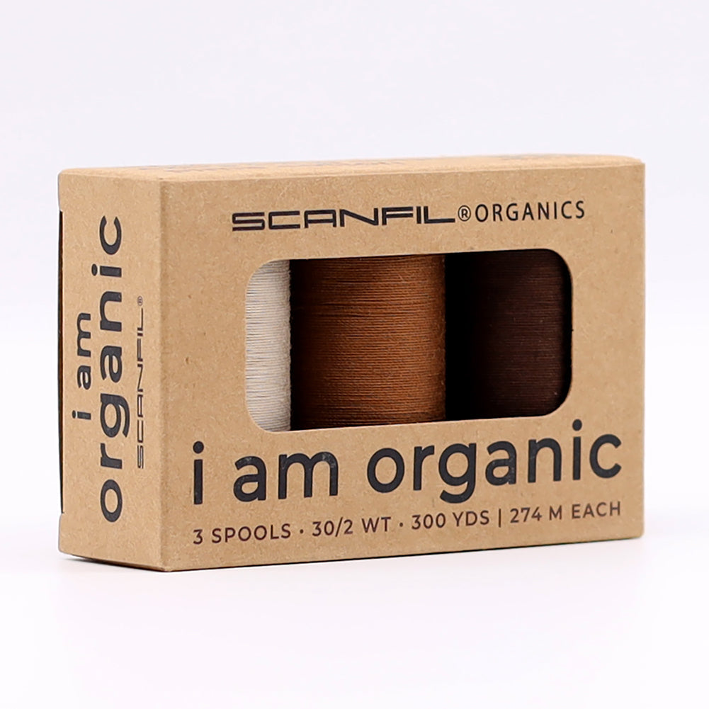SCANFIL® 30wt Organic Pima Cotton Thread Trio Set - 3ct 300yd Spools - Earthy Browns