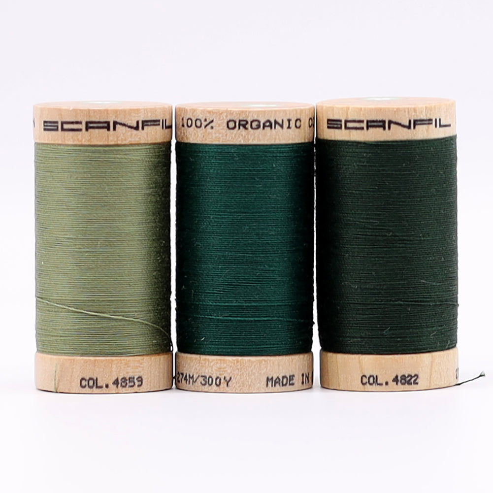 SCANFIL® 30wt Organic Pima Cotton Thread Trio Set - 3ct 300yd Spools - Foresty Greens