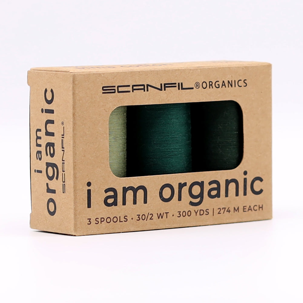 SCANFIL® 30wt Organic Pima Cotton Thread Trio Set - 3ct 300yd Spools - Foresty Greens