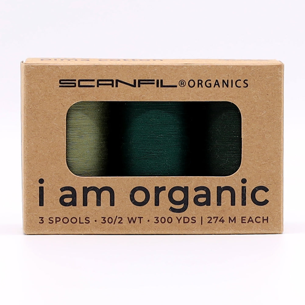 SCANFIL® 30wt Organic Pima Cotton Thread Trio Set - 3ct 300yd Spools - Foresty Greens