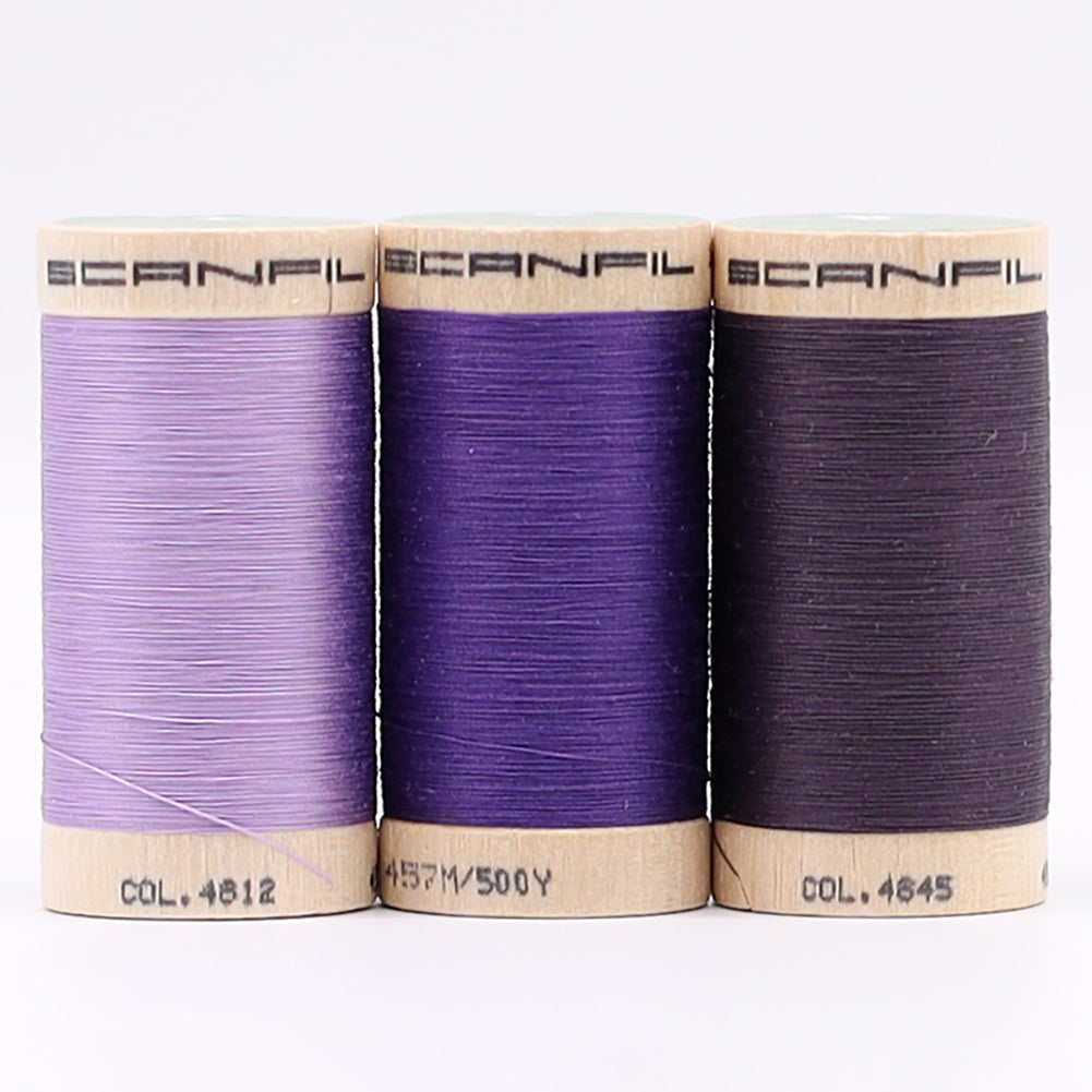 SCANFIL® 50wt Organic Pima Cotton Thread Trio Set - 3ct 500yd Spools - Cool Purples