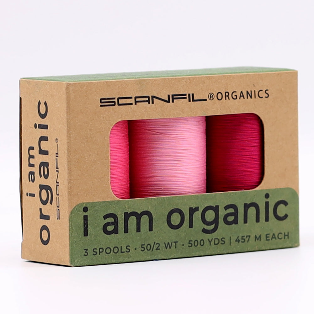 SCANFIL® 50wt Organic Pima Cotton Thread Trio Set - 3ct 500yd Spools - Pretty Pinks