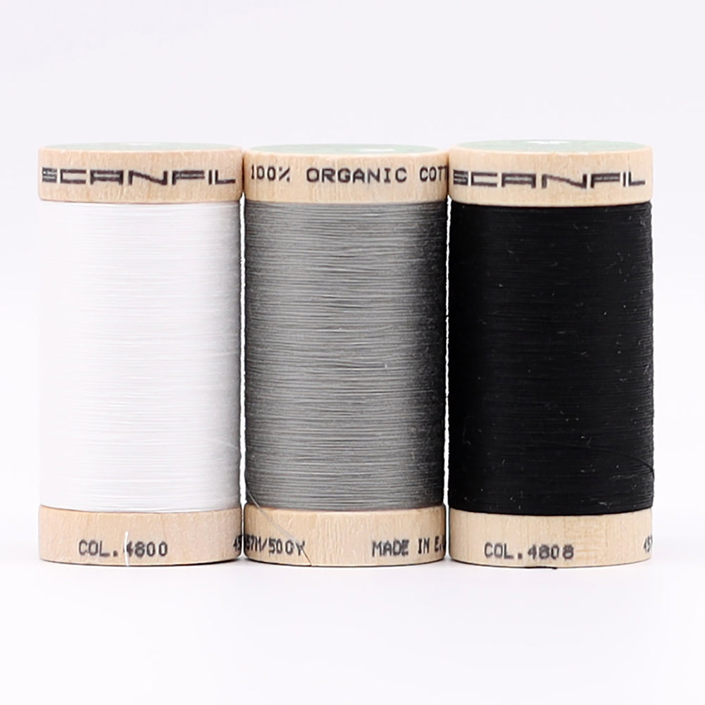 SCANFIL® 50wt Organic Pima Cotton Thread Trio Set - 3ct 500yd Spools - Achromatics