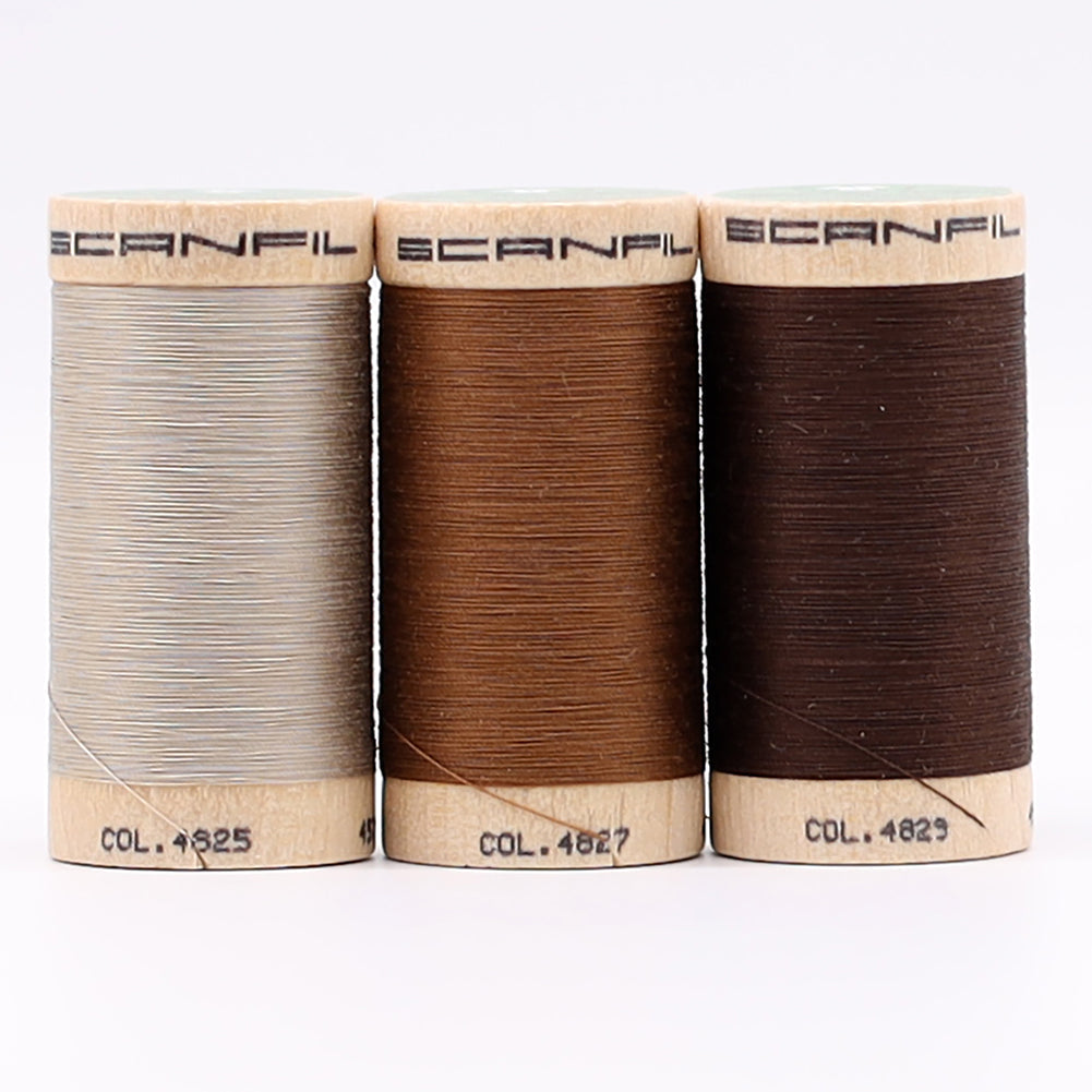 SCANFIL® 50wt Organic Pima Cotton Thread Trio Set - 3ct 500yd Spools - Earthy Browns