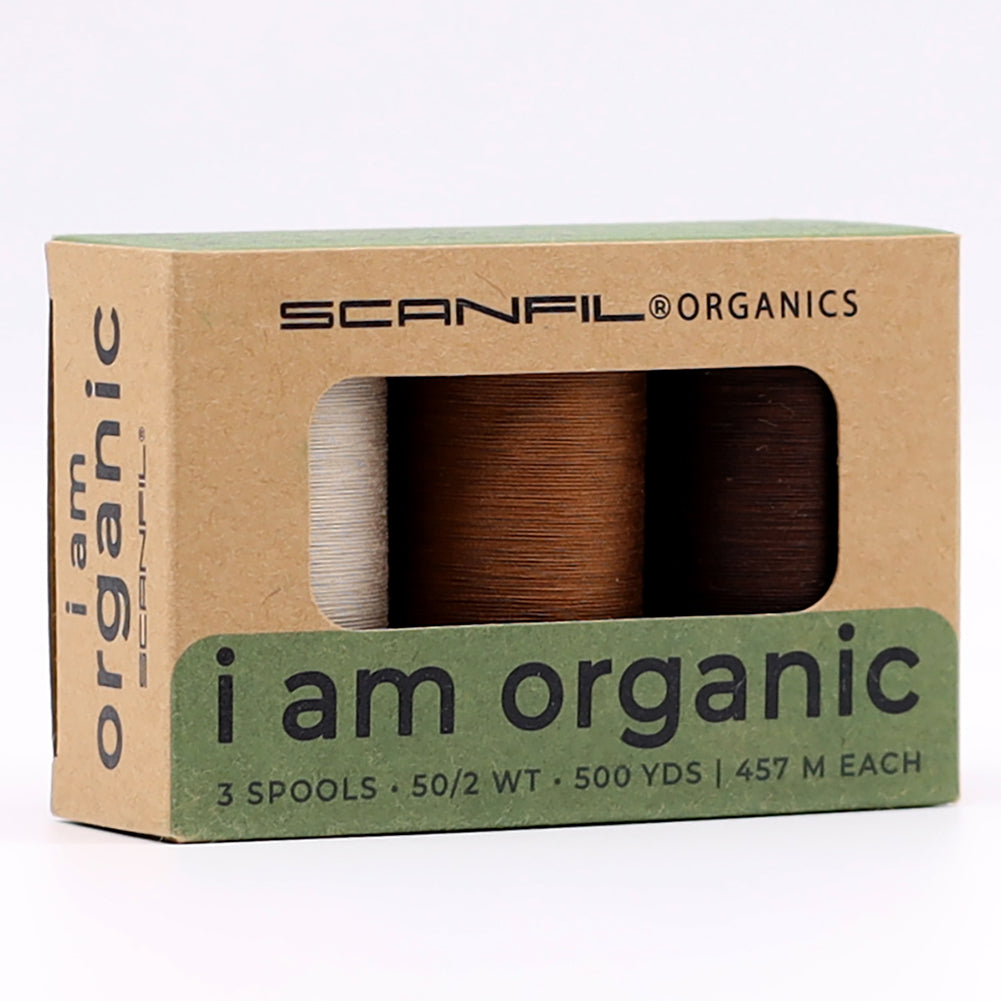 SCANFIL® 50wt Organic Pima Cotton Thread Trio Set - 3ct 500yd Spools - Earthy Browns