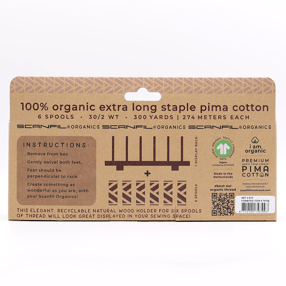 SCANFIL® 30wt Organic Pima Cotton Thread Set - 6ct 300yd Spools & Wood Rack - Harvest Time