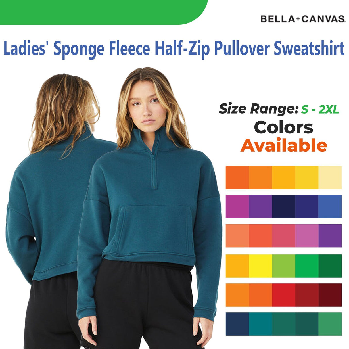 Bella + Canvas® Ladies Sponge Fleece Half-Zip Pullover Sweatshirt