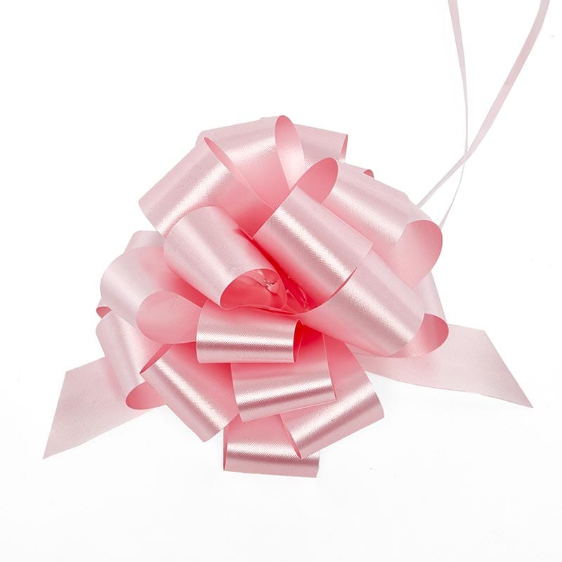 5" Large Poly Pull Bows – Light Pink Embossed, 1 1/4" Width, 5" Diameter (50 Pieces per Roll)