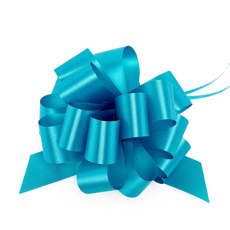 5" Large Poly Pull Bows – Turquoise Embossed, 1 1/4" Width, 5" Diameter (50 Pieces per Roll)