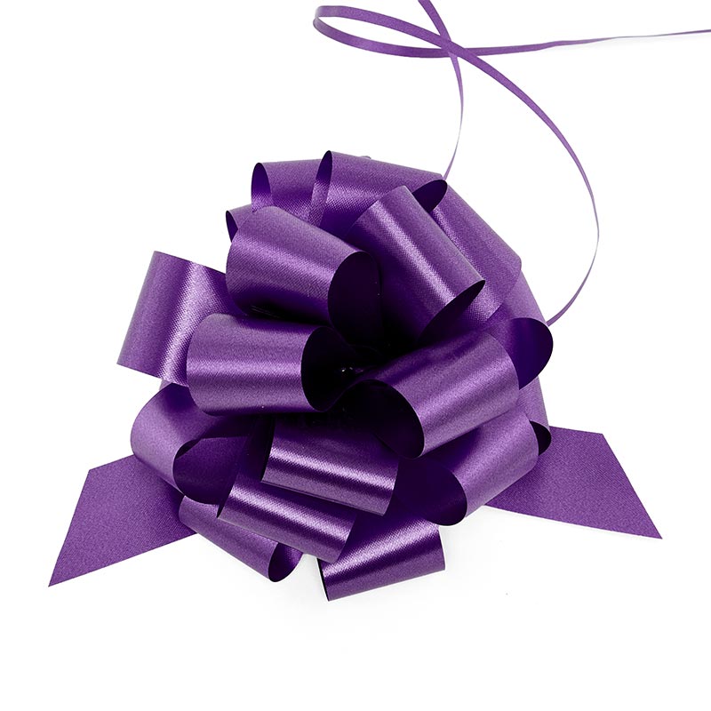 5" Large Poly Pull Bows – Purple Embossed, 1 1/4" Width, 5" Diameter (50 Pieces per Roll)