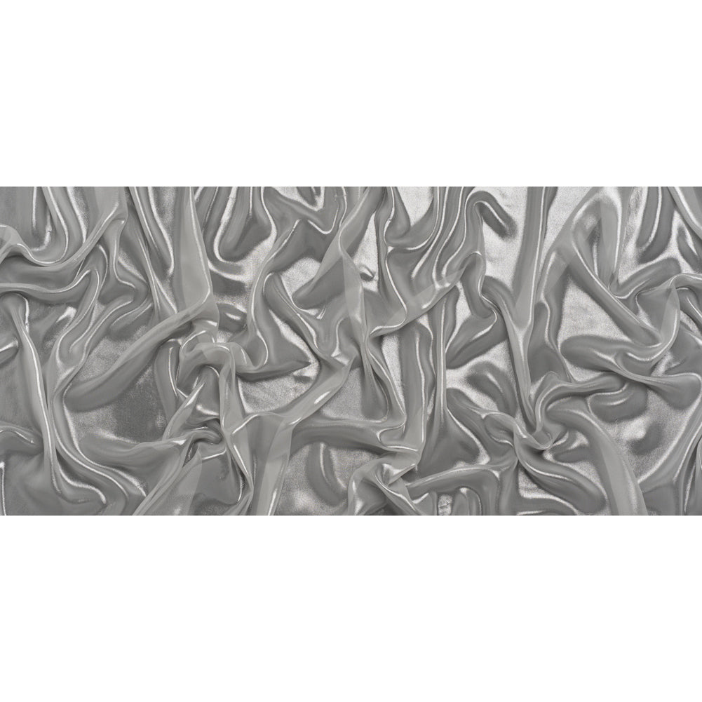 Liquid Sheen Metallic Polyester Chiffon - Silver on White - Liquid Sheen Chiffon Collection