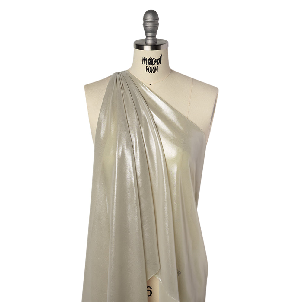 Liquid Sheen Metallic Polyester Chiffon - Silver on Beige - Liquid Sheen Chiffon Collection