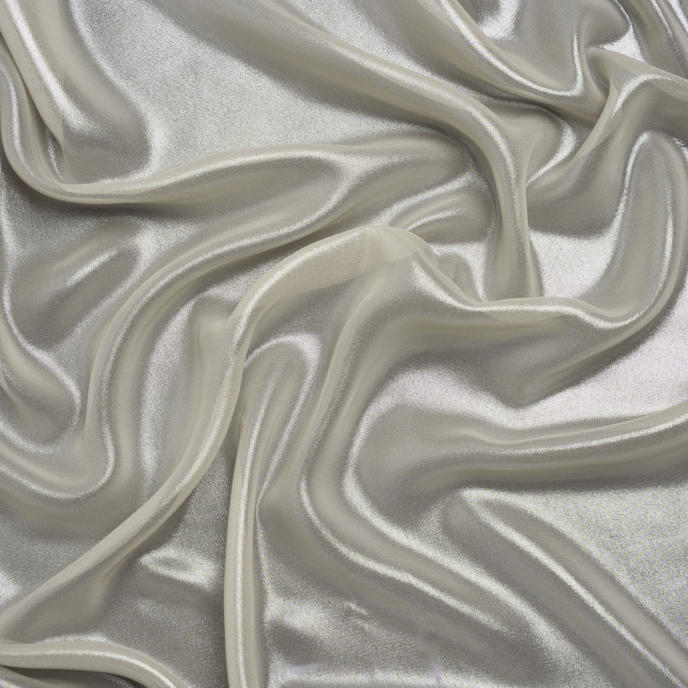Liquid Sheen Metallic Polyester Chiffon - Silver on Beige - Liquid Sheen Chiffon Collection