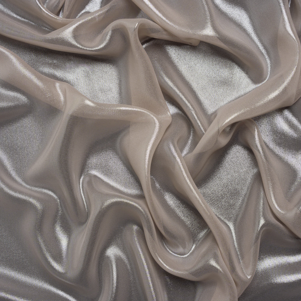 Liquid Sheen Metallic Polyester Chiffon - Silver on Pink - Liquid Sheen Chiffon Collection