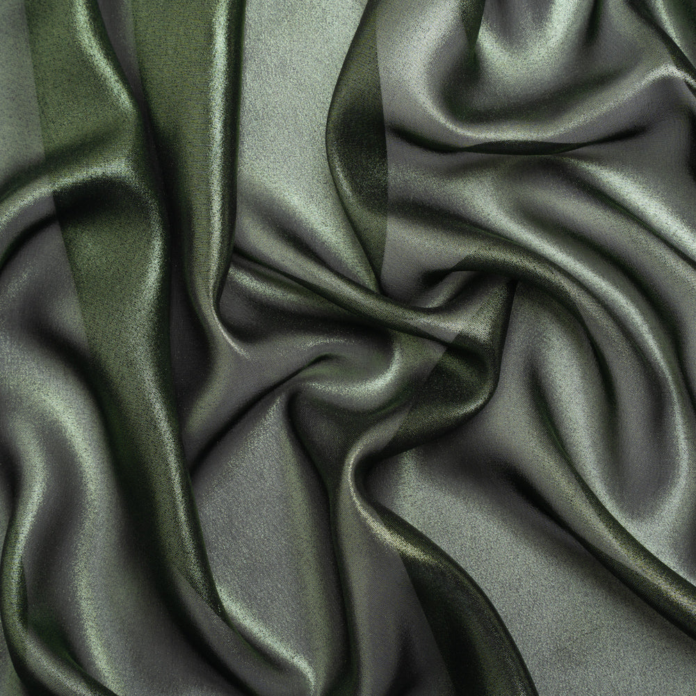 Liquid Sheen Metallic Polyester Chiffon - Green on Black - Liquid Sheen Chiffon Collection