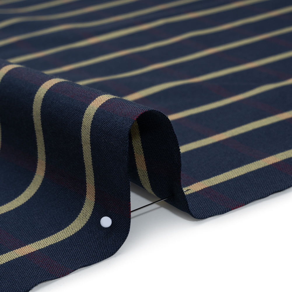 Cotton Oxford Shirting - Navy Blue, Red and Banana Yellow Windowpane Checks - Deadstock