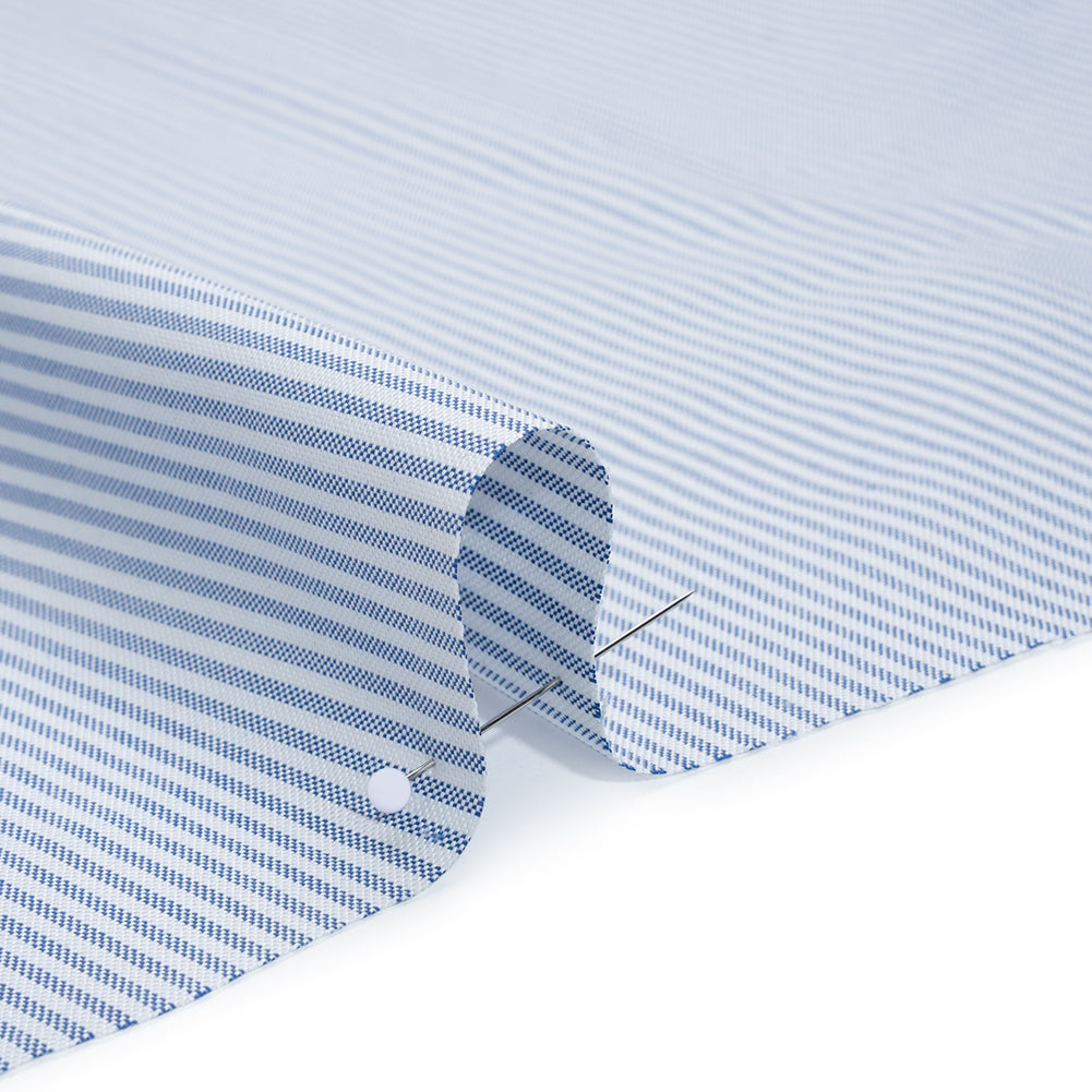Cotton Oxford Shirting - Bluesteel and White Candy Stripes - Designer Deadstock
