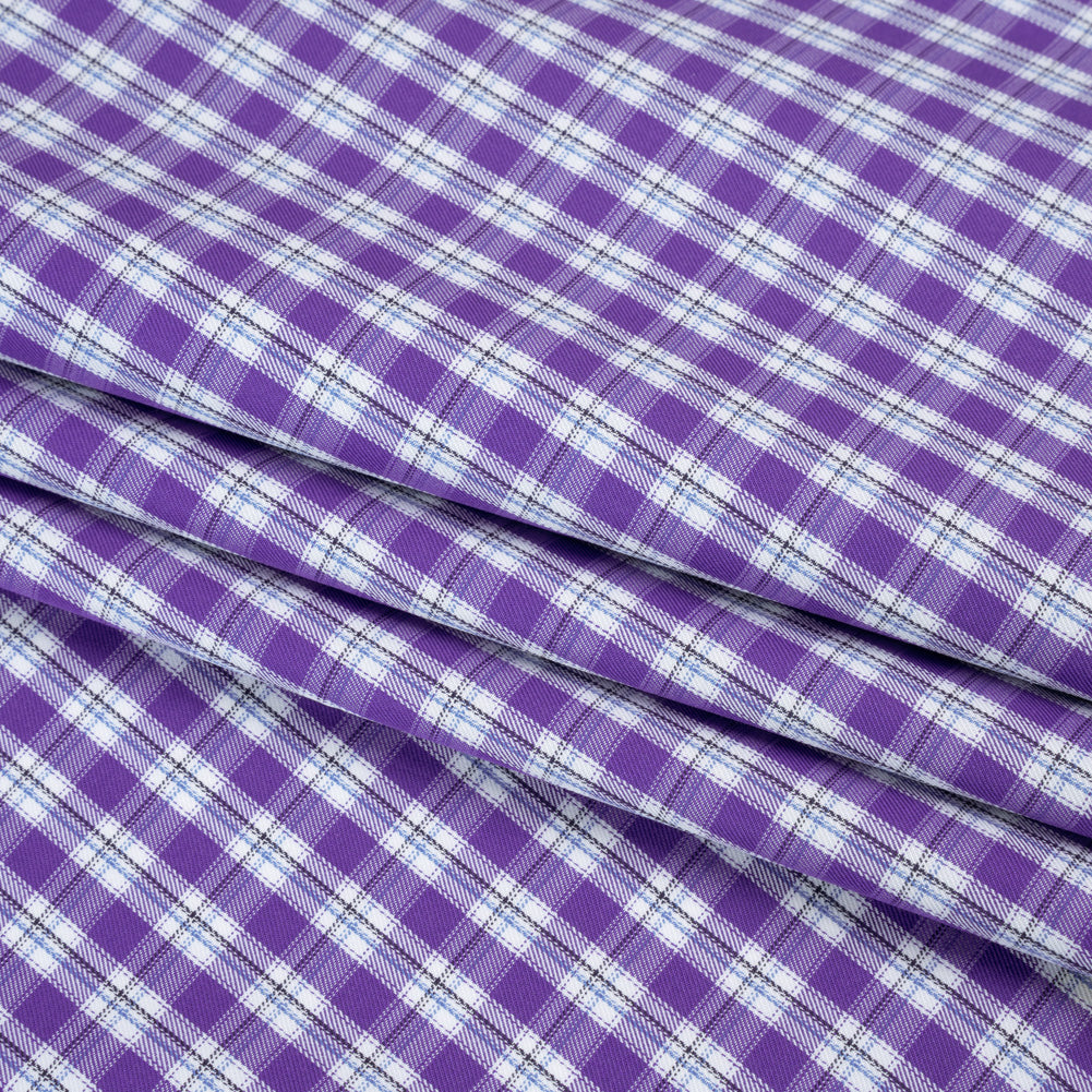 Cotton Twill Shirting - Purple and White Plaid - Deadstock