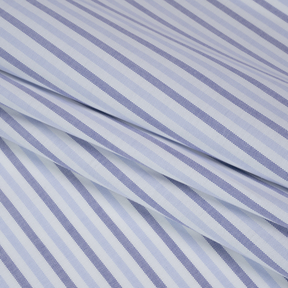 Cotton Oxford Shirting - Sky Blue, Cobalt and White Alternating Stripes - Designer Deadstock