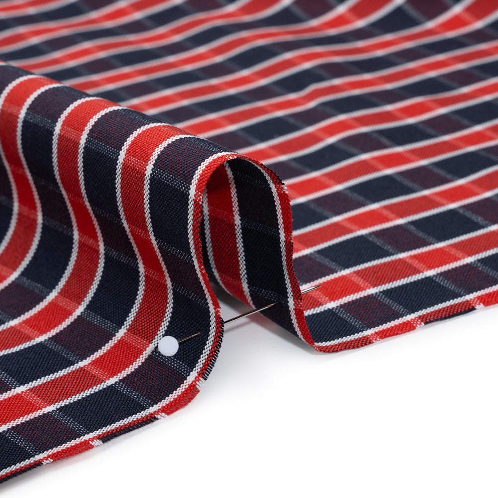 Cotton Oxford Shirting - Red, Blue and White Plaid - Deadstock