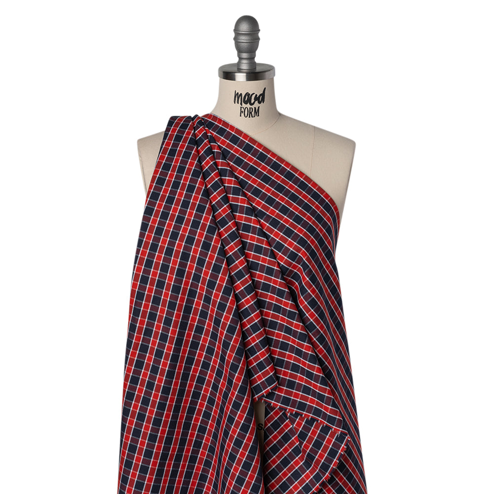 Cotton Oxford Shirting - Red, Blue and White Plaid - Deadstock