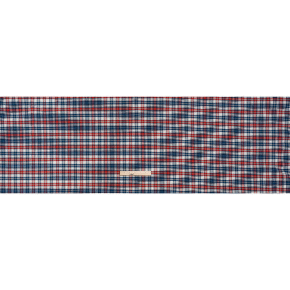 Lightweight Brushed Cotton Herringbone Twill Shirting - Red, Sea Blue and White Plaid - Deadstock