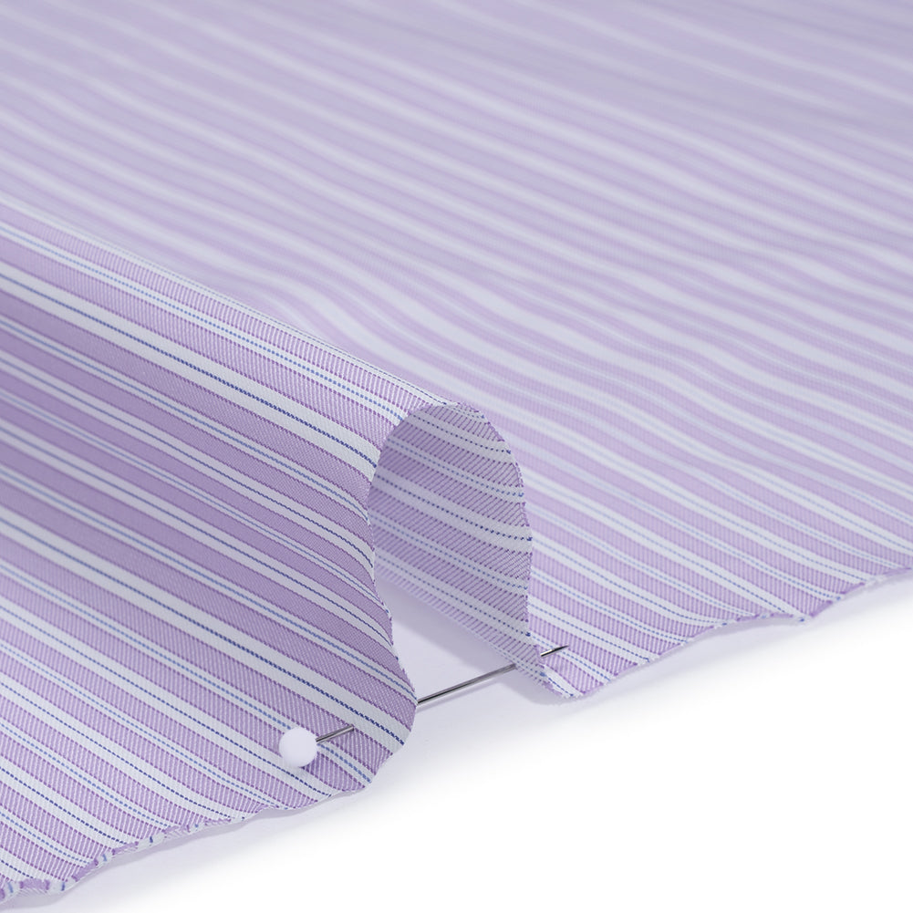 Cotton Twill Shirting - Lavender, White and Light Blue Stripes - Deadstock
