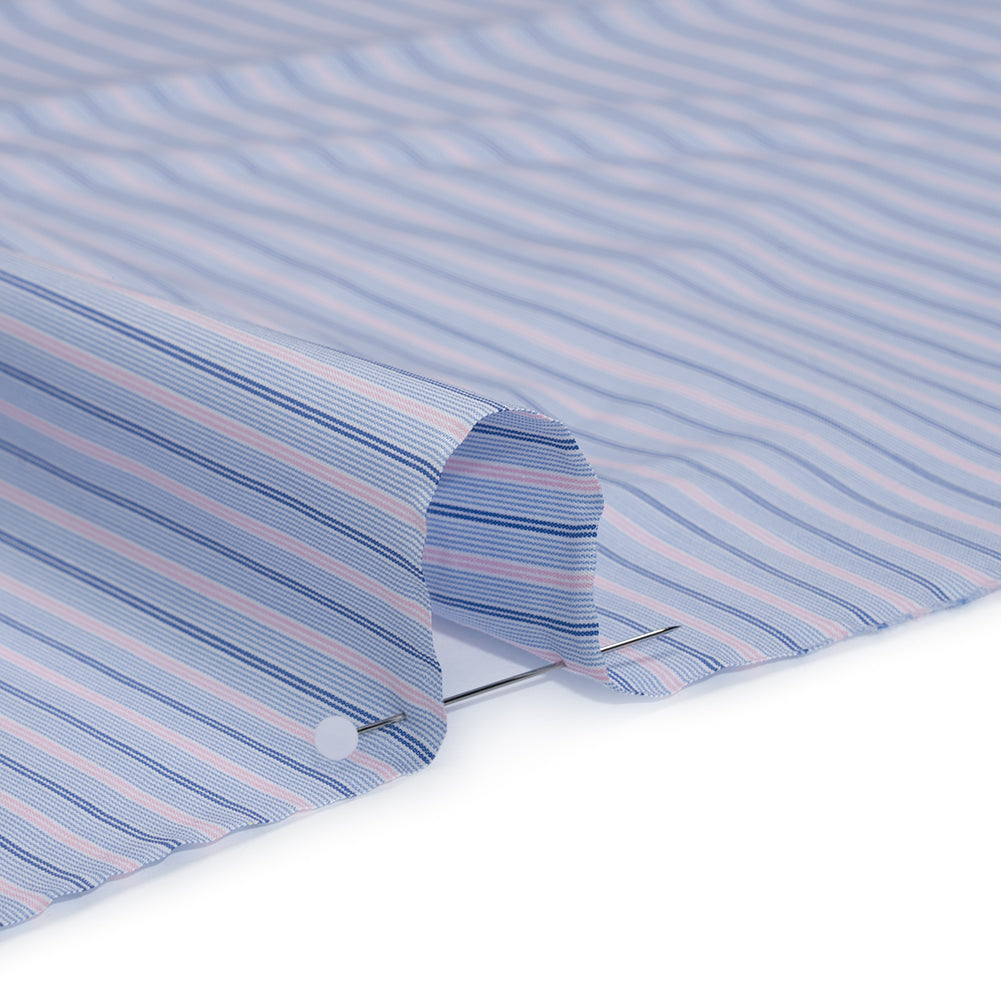 Cotton Shirting - Baby Blue, Light Pink and Navy Stripes - Deadstock