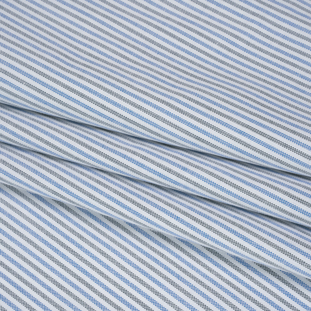 Cotton Oxford Shirting - Blue, Olive Green and White Candy Stripes - Deadstock