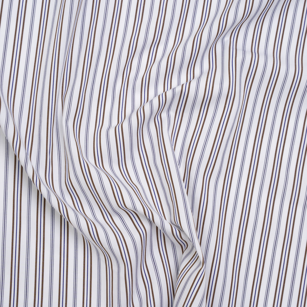 Cotton Shirting - Blue, Brown and White Ticking Stripes - Deadstock