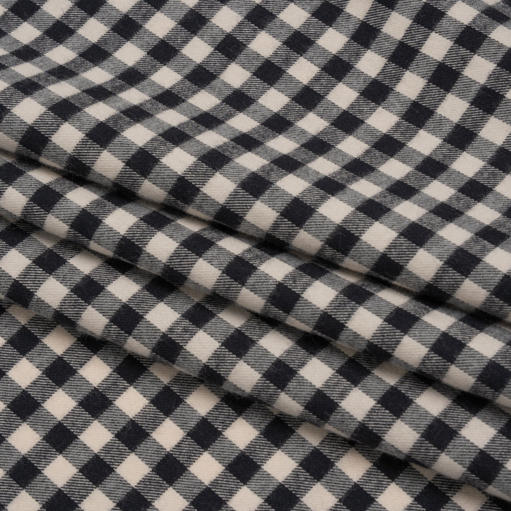 Brushed Cotton Twill Shirting Flannel - Black and Off White Checks - Designer Deadstock