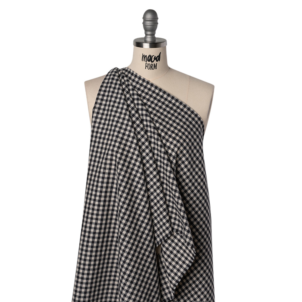 Brushed Cotton Twill Shirting Flannel - Black and Off White Checks - Designer Deadstock