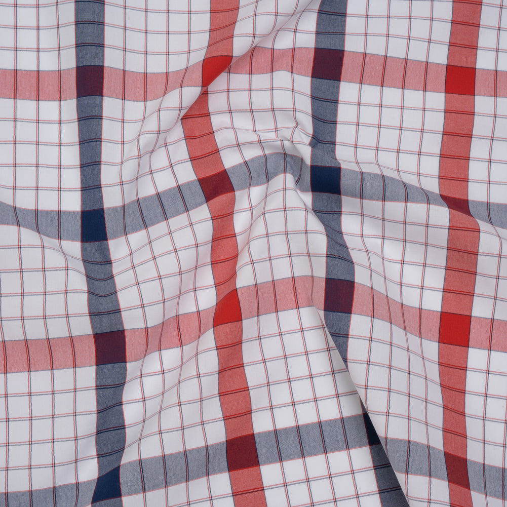Cotton Shirting - Red, Blue and White Checked Plaid - Deadstock