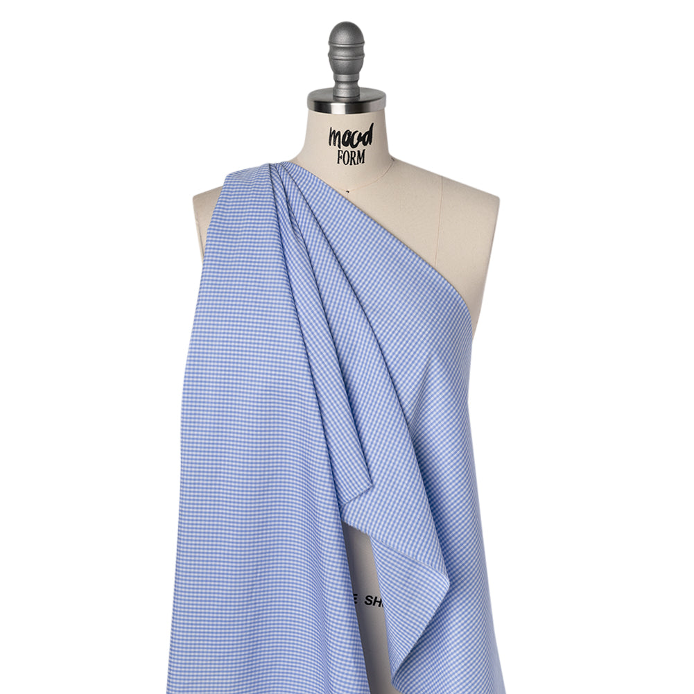 Cotton Gingham Shirting - Sky Blue and White Checks - Designer Deadstock