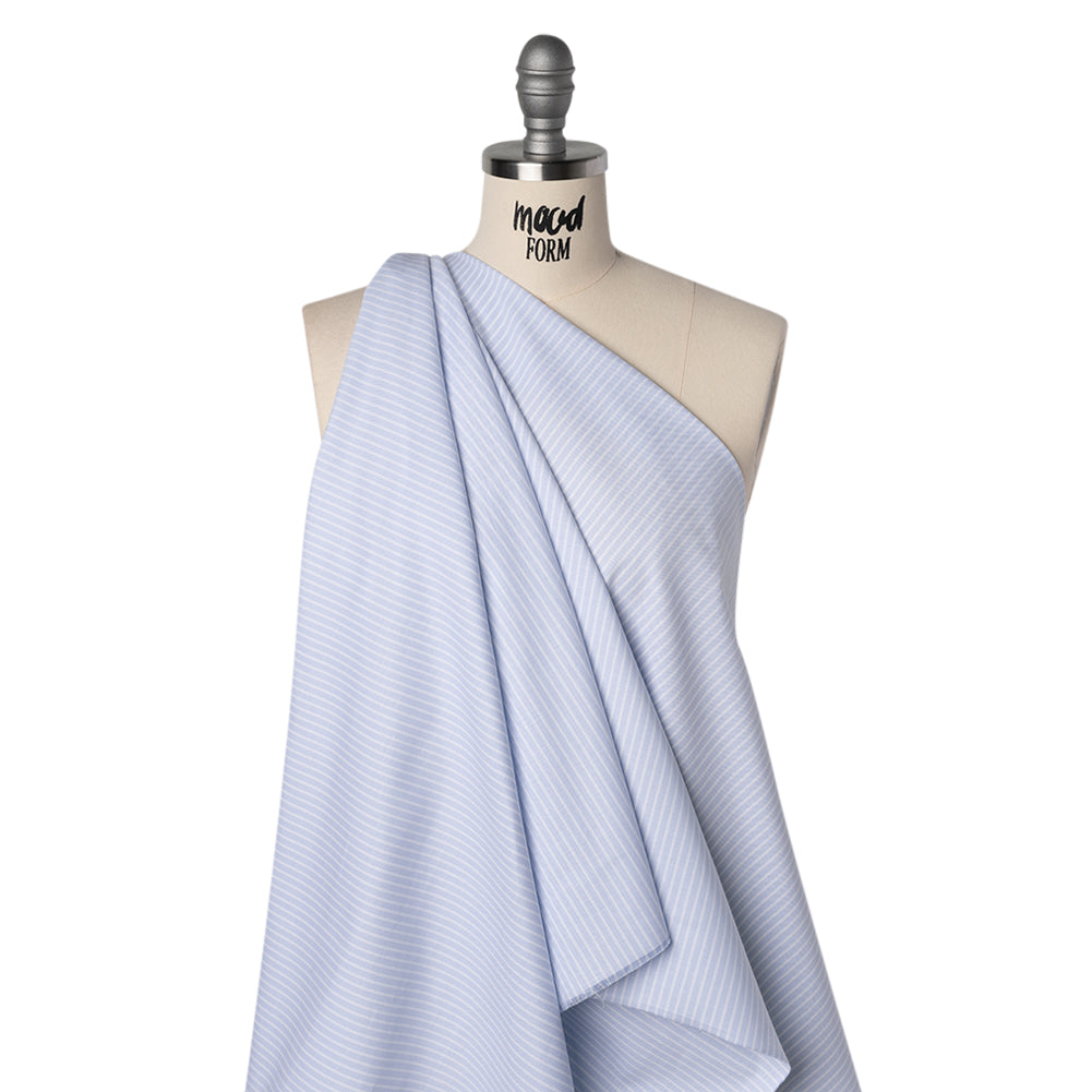 Cotton Oxford Shirting - Baby Blue and White Stripes - Deadstock