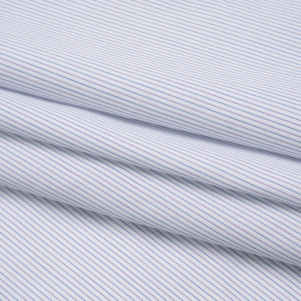 Cotton Dobby Shirting - Blue, Purple and White Pinstripes - Deadstock