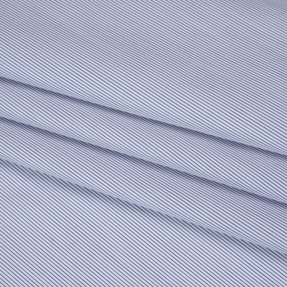 Cotton Shirting - Blue and White Pinstripes - Designer Deadstock