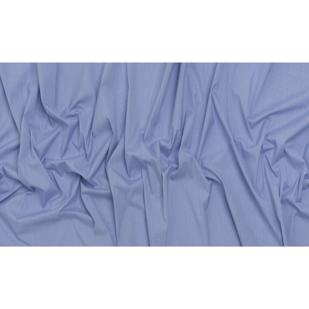 Stretch Cotton Shirting - Bold Blue and White Micro Stripes - Designer Deadstock