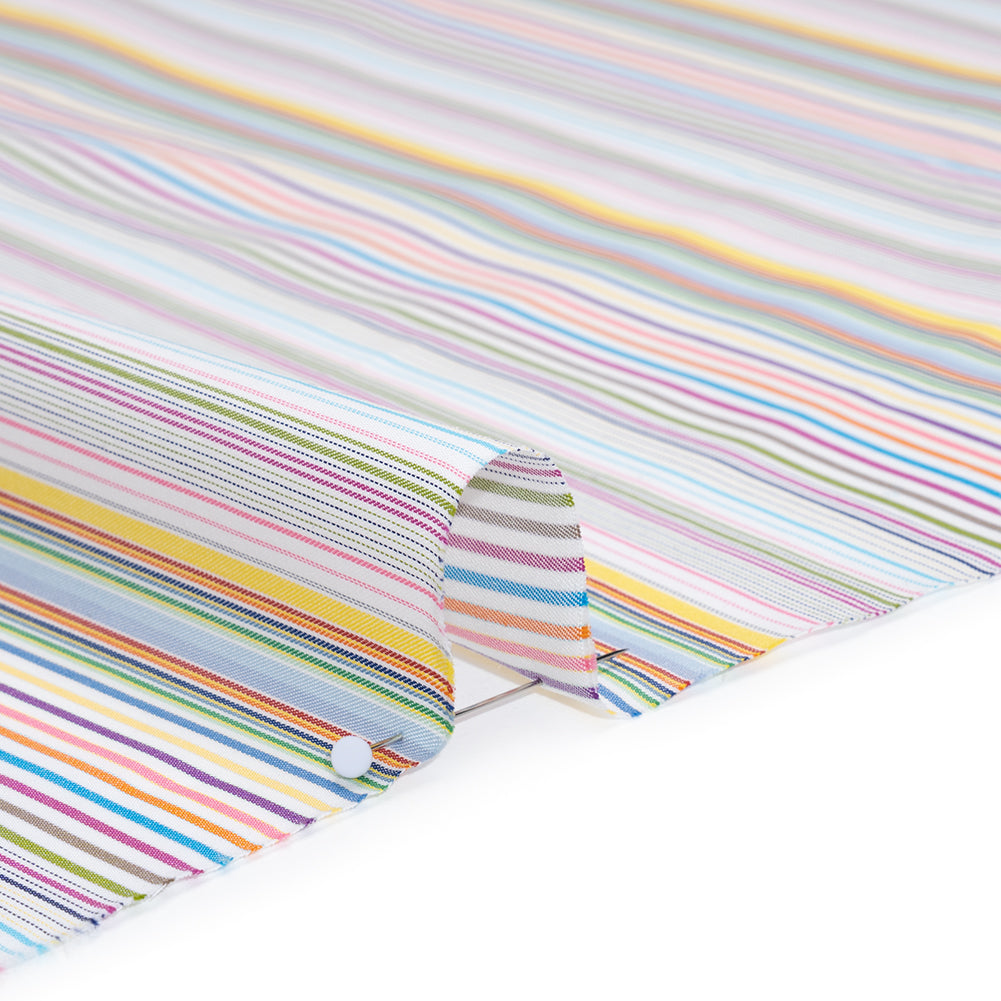 Cotton Twill Shirting - Rainbow Barcode Stripes - Deadstock