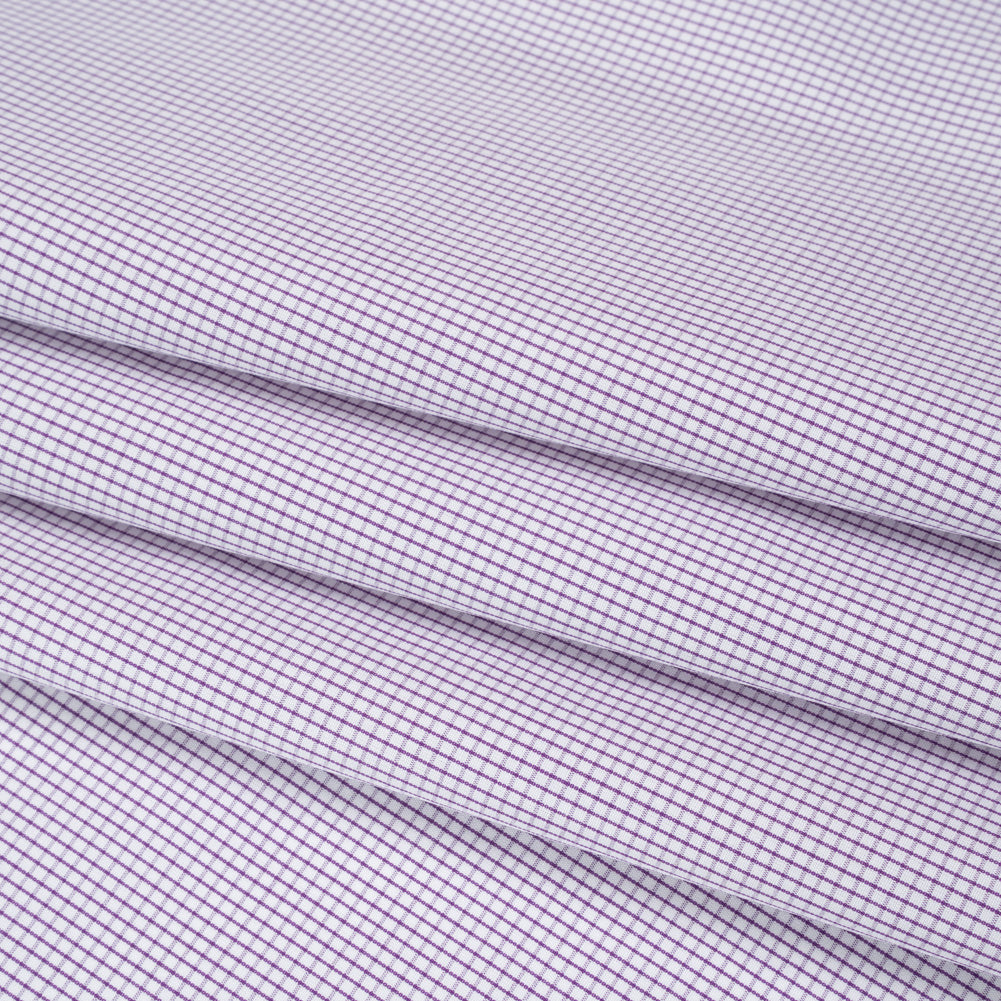 Cotton Shirting - Fuchsia Purple and White Checks - Deadstock