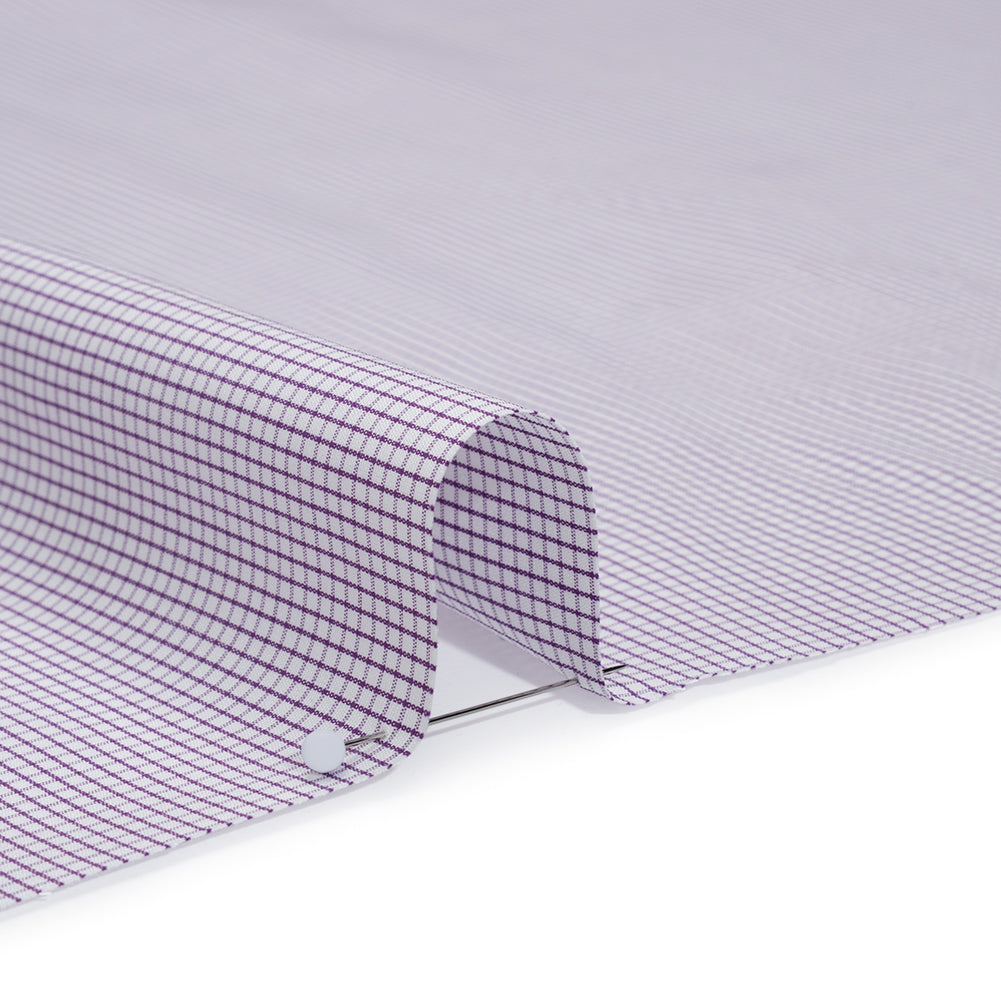Cotton Shirting - Fuchsia Purple and White Checks - Deadstock