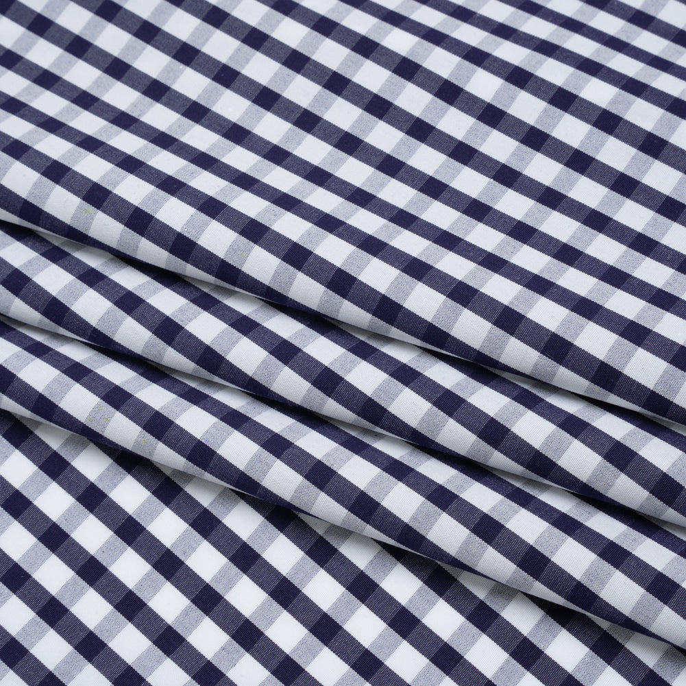 Cotton Shirting - Navy Blue and White Checks - Deadstock