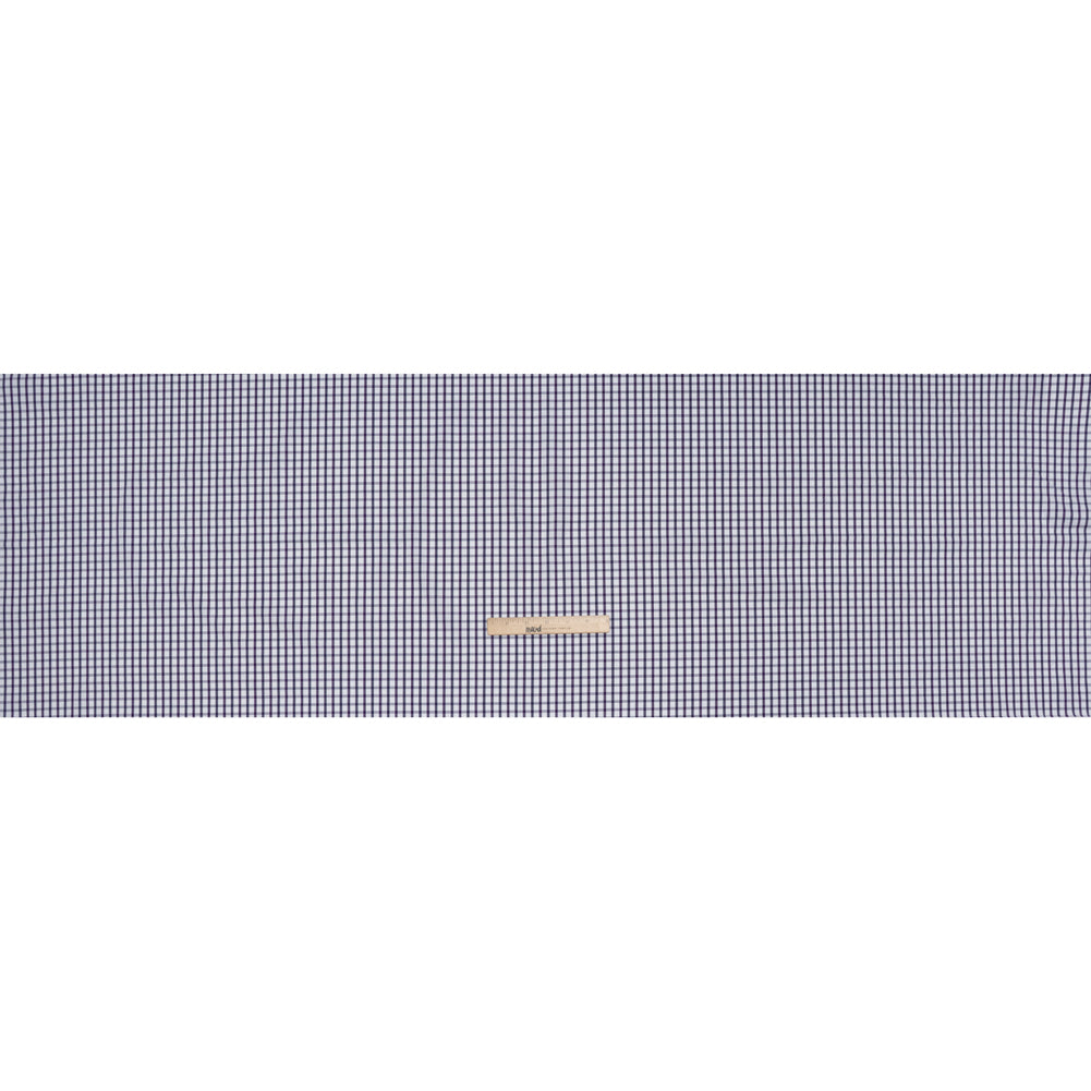 Cotton Twill Shirting - Navy Blue, Purple and White Tattersall Check - Designer Deadstock