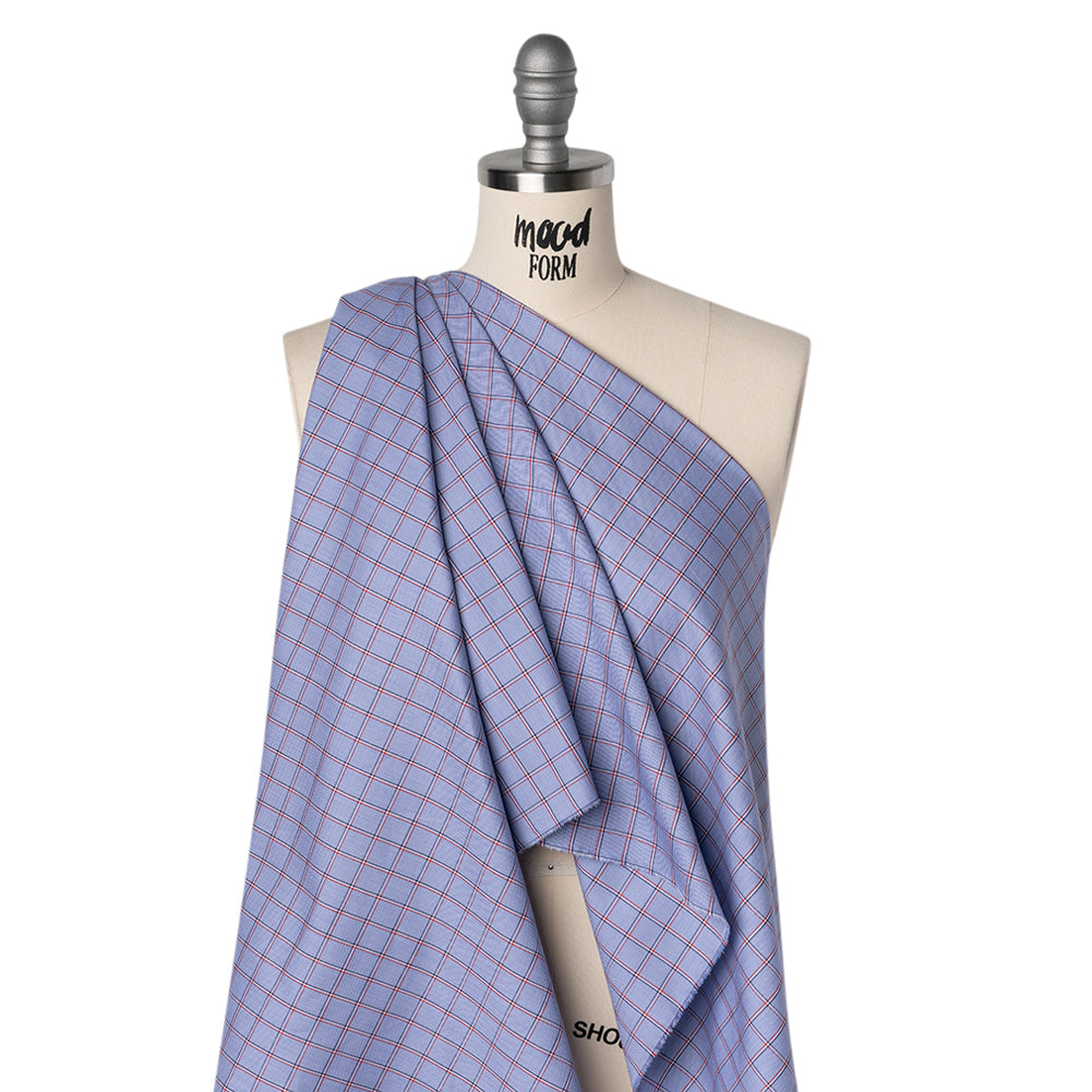 Cotton Shirting - Blue, Red and White Windowpane Checks - Deadstock
