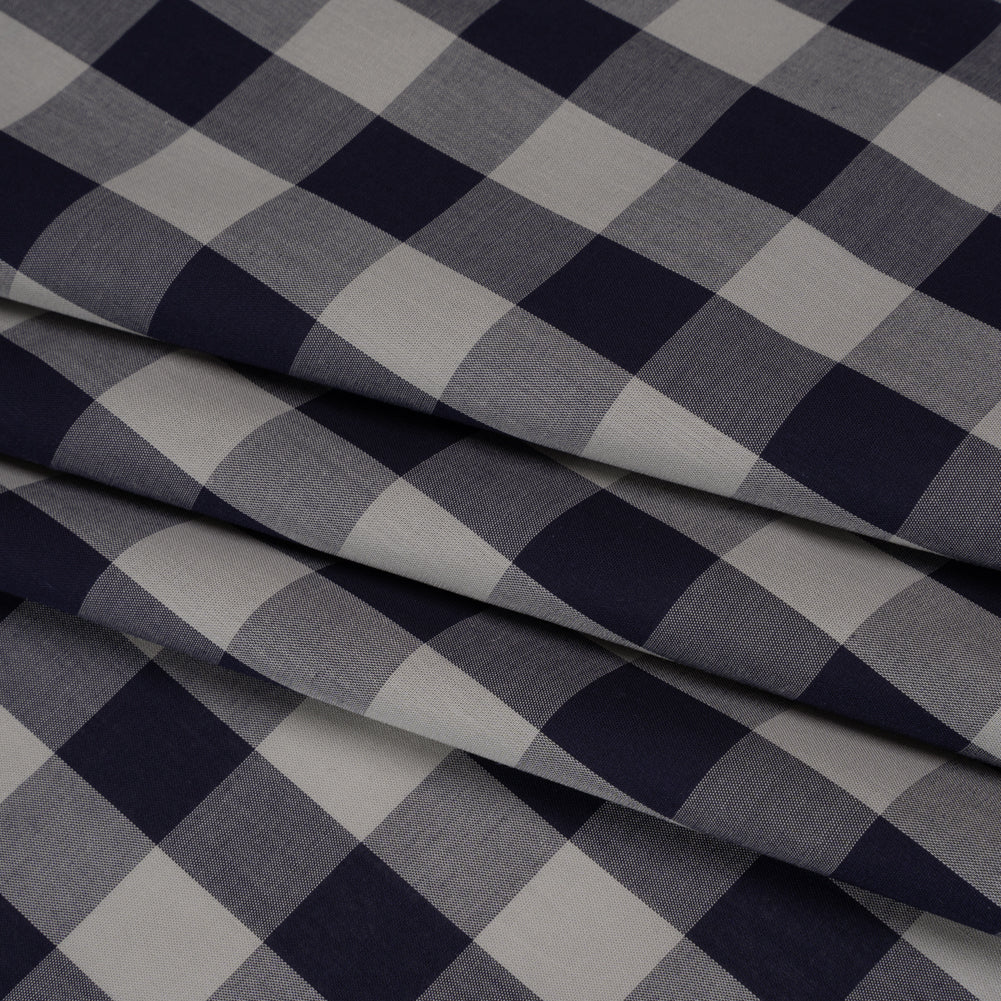 Cotton Shirting - Gray and Dark Navy Big Checks - Deadstock
