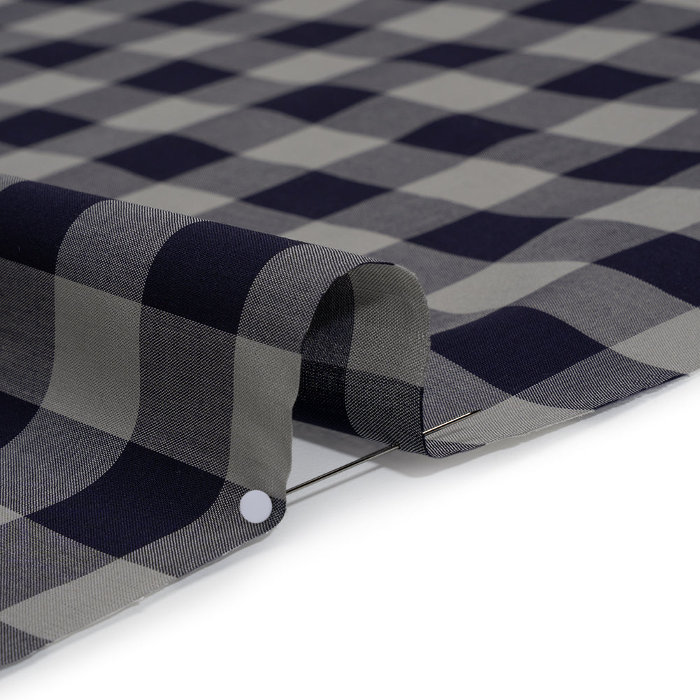 Cotton Shirting - Gray and Dark Navy Big Checks - Deadstock