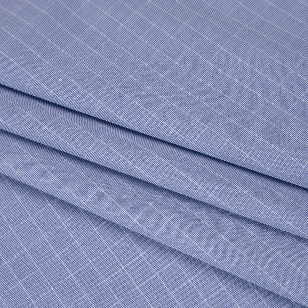 Cotton Shirting - Blue and White Subtle Windowpane Checks - Deadstock